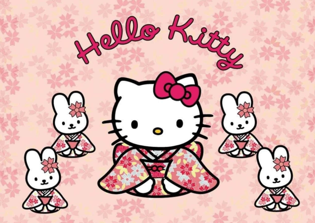 Hello Kitty Laptop With Kimono Bunnies Wallpaper