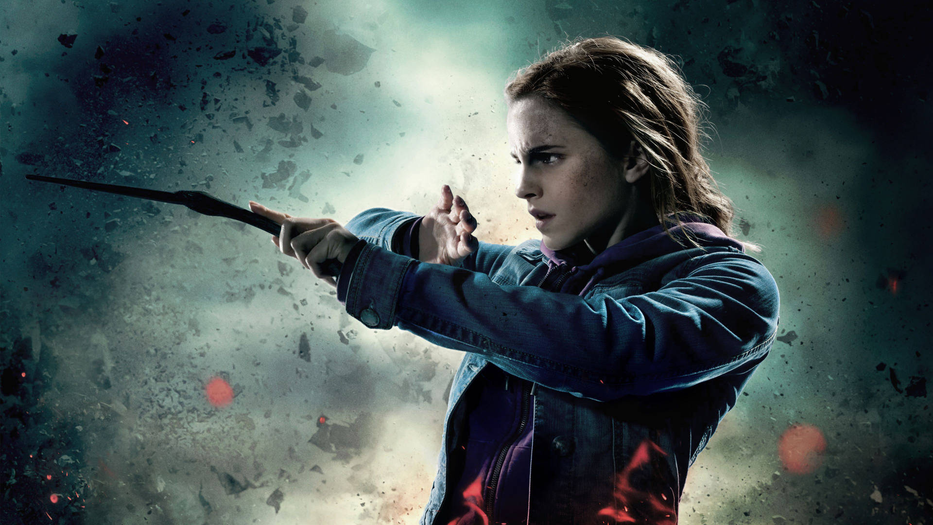 Hermione Granger Using Her Wand To Cast A Spell Wallpaper