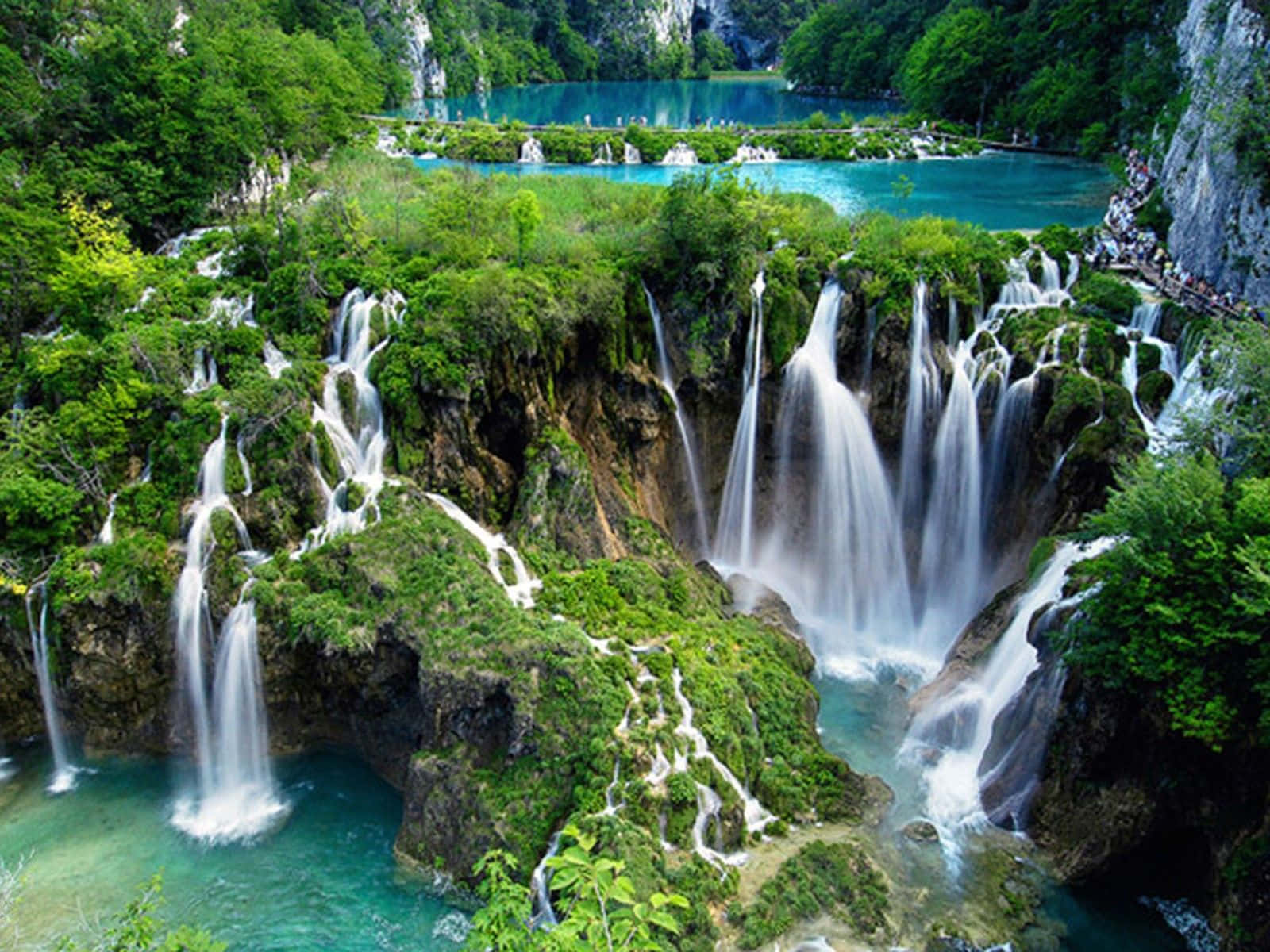 High Angle Shot Plitvice Lakes National Park Waterfall Desktop Wallpaper