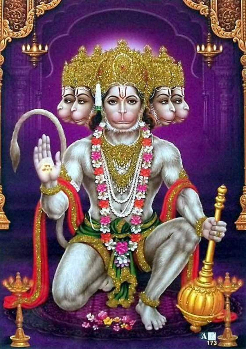 Hindu Deity Panchmukhi Hanuman Purple Altar Wallpaper