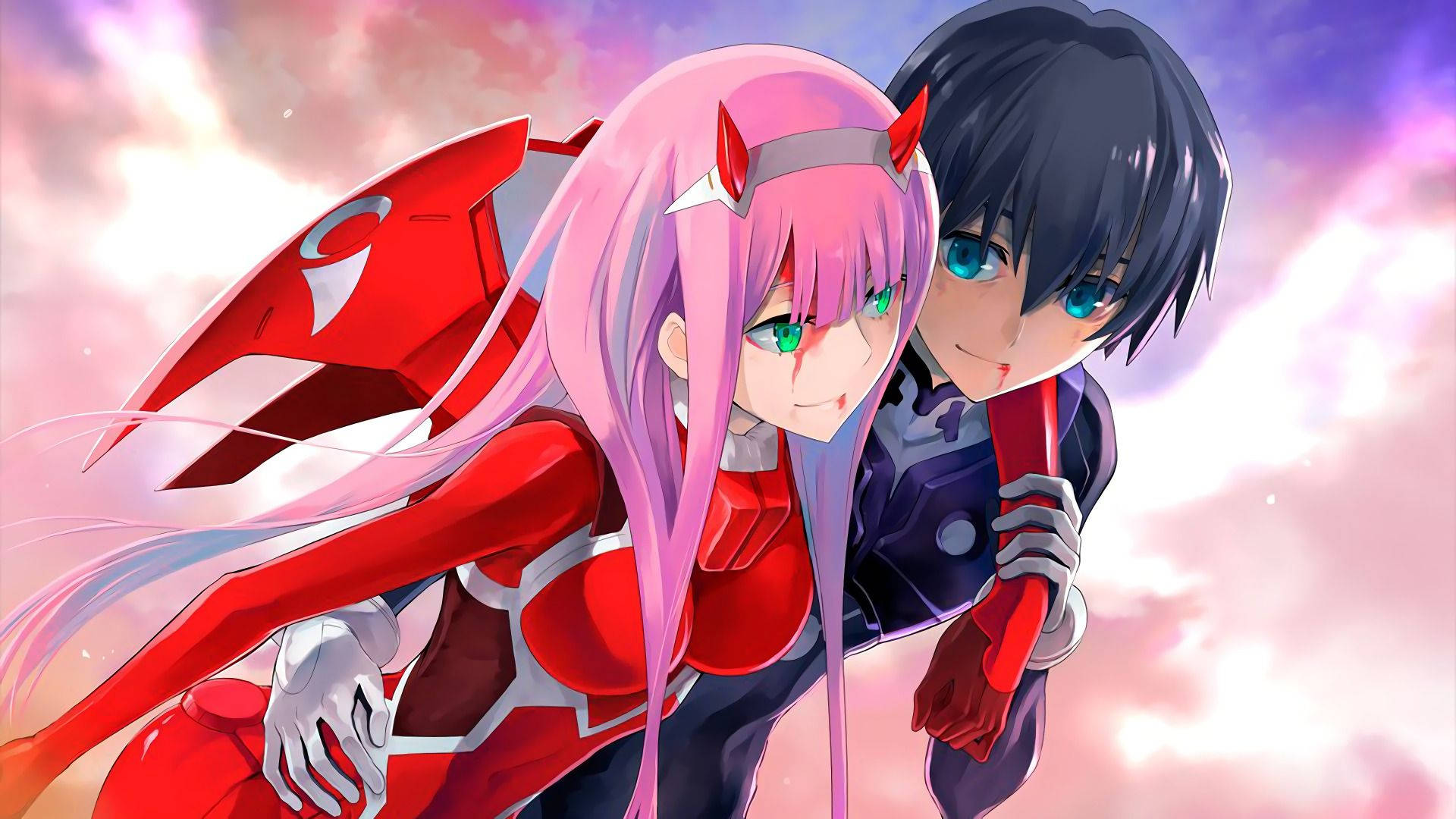 Hiro And Zero Two, Fighting For Their Love Despite The Wound. Wallpaper
