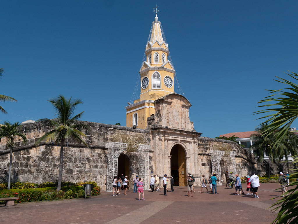 Historic Torre Del Reloj Monument In Cartagena Wallpaper