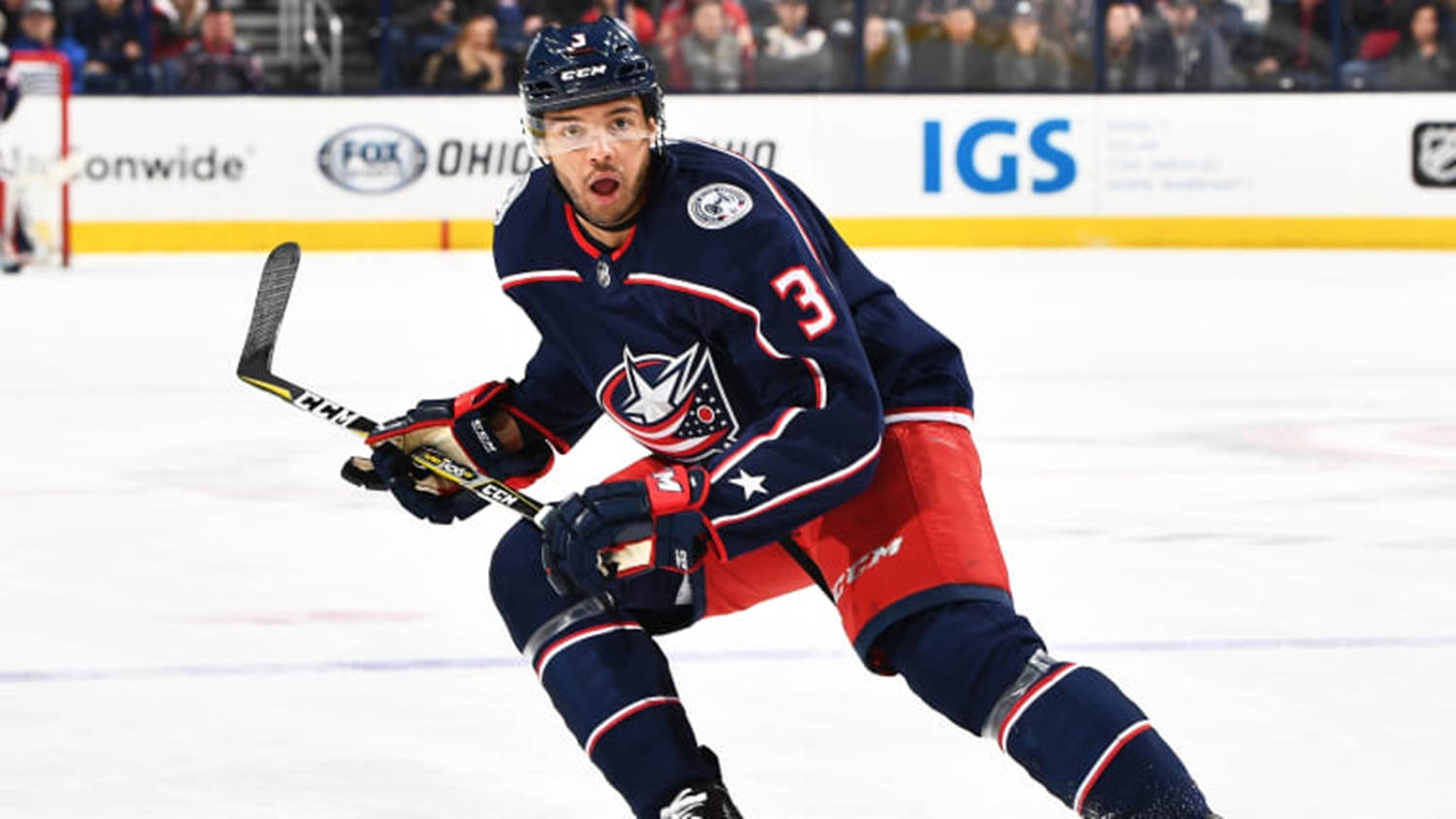 Hockey Player Seth Jones Waving Hockey Stick Wallpaper