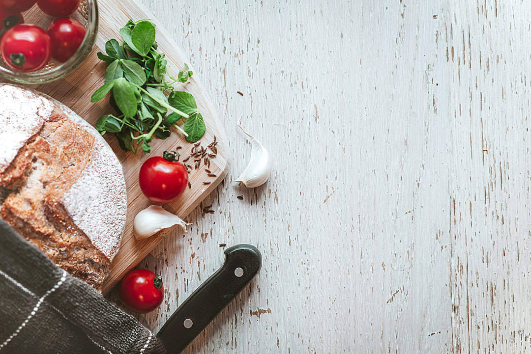 Homemade Bread On Wood Texture Wallpaper