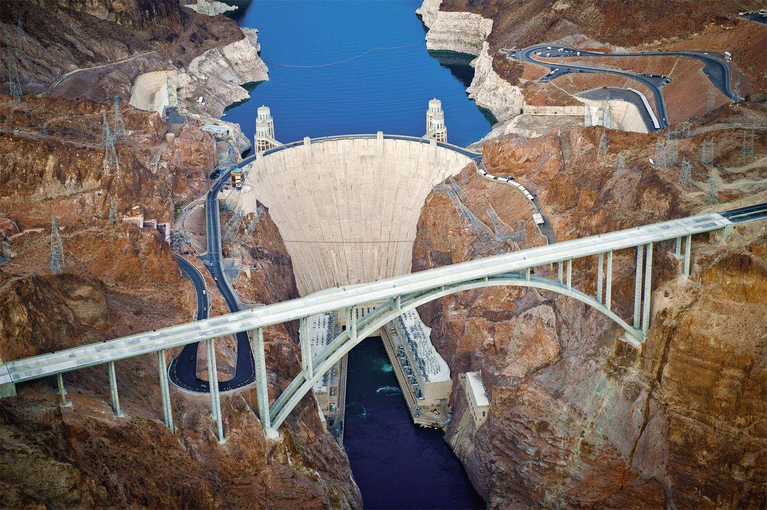 Hoover Dam Bridge And Winding Roads Wallpaper