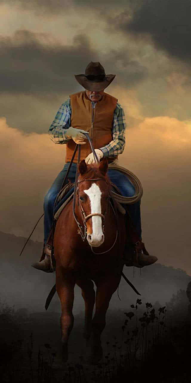 Horse And Old Cowboy Iphone Wallpaper