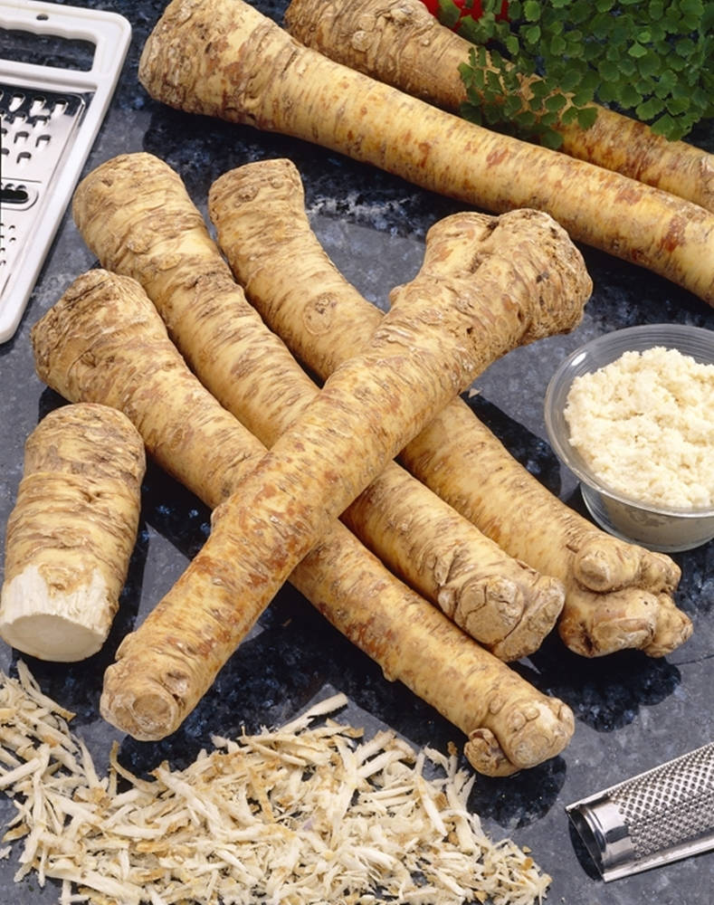 Horseradish On Marble Chopping Board Wallpaper