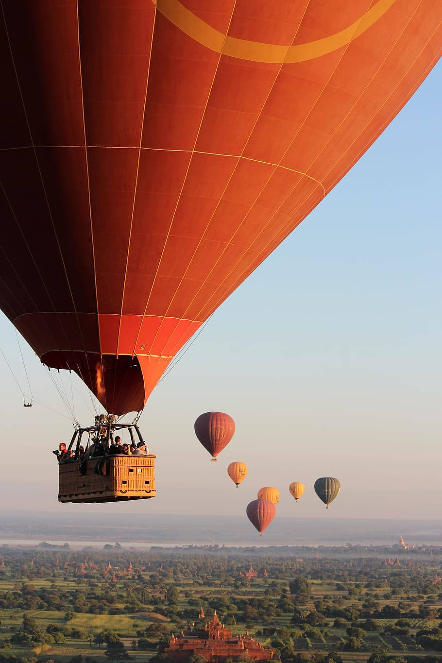 Hot Air Balloon Near Red Castle Wallpaper