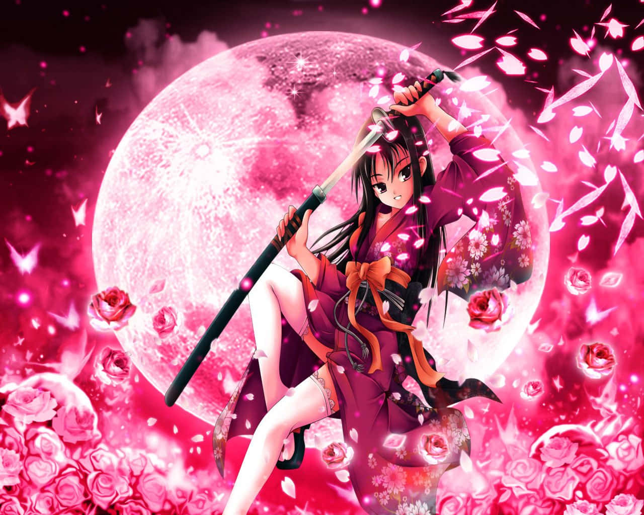 Hot Anime Samurai Girl Pink Wallpaper