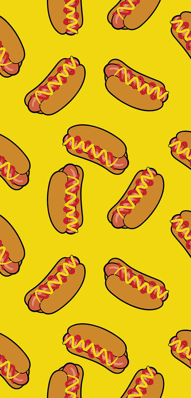 Hot Dog Pattern Yellow Background Wallpaper