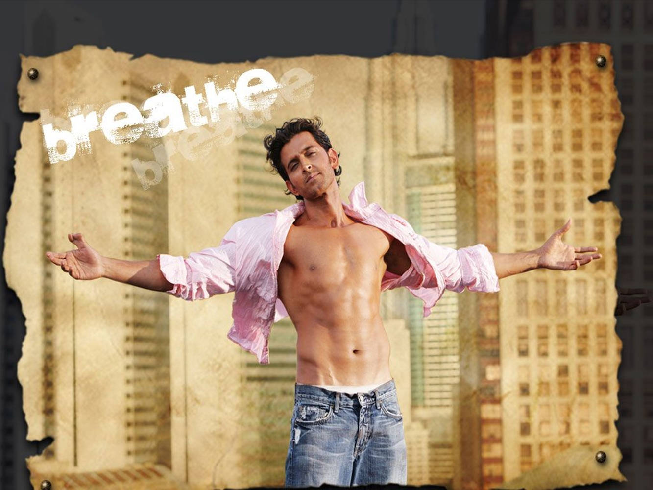 Hrithik Roshan Body Pink Shirt Wallpaper