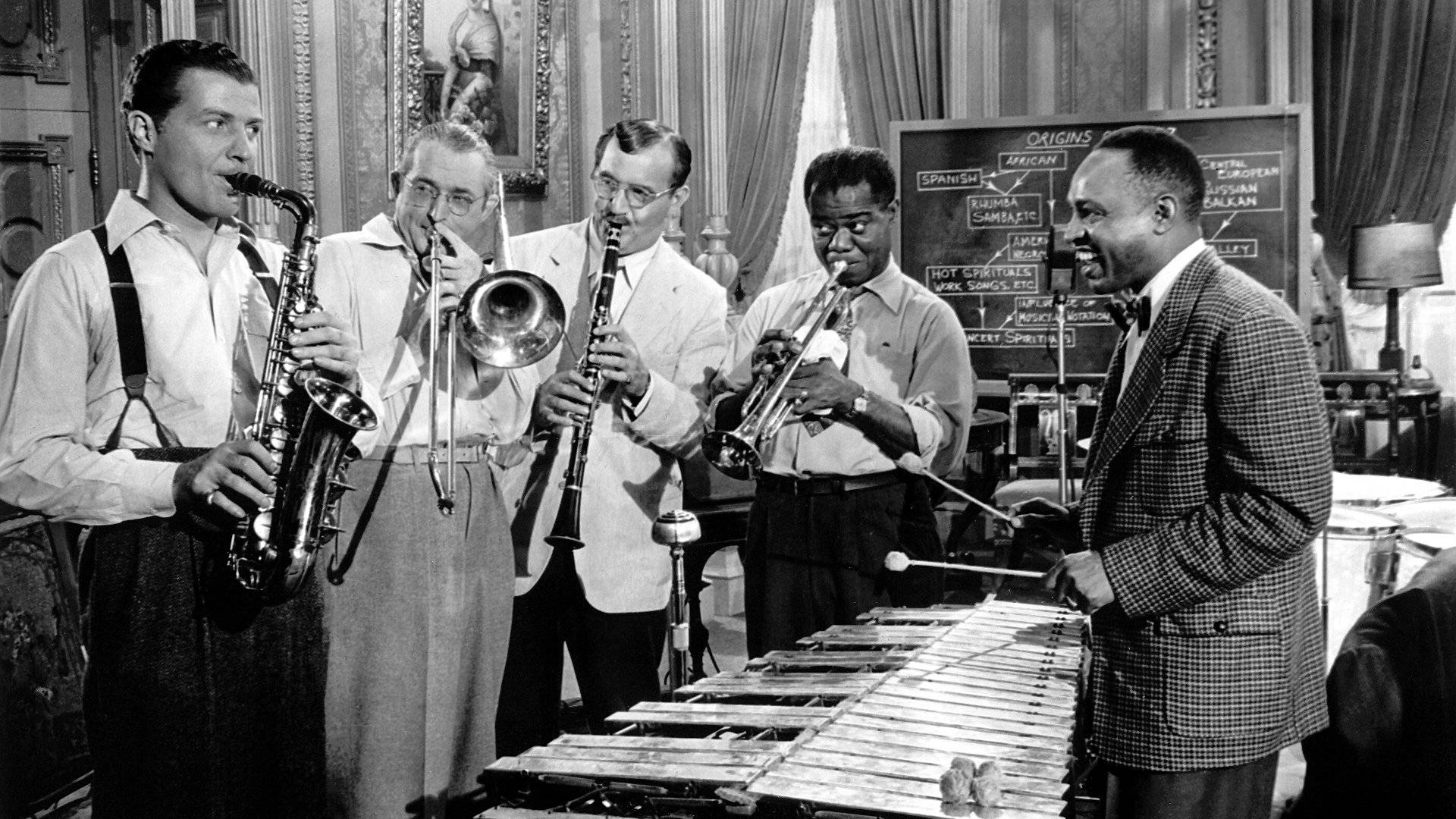 Iconic Jazz Legends: Benny Goodman, Tommy Dorsey, And Louis Armstrong Wallpaper