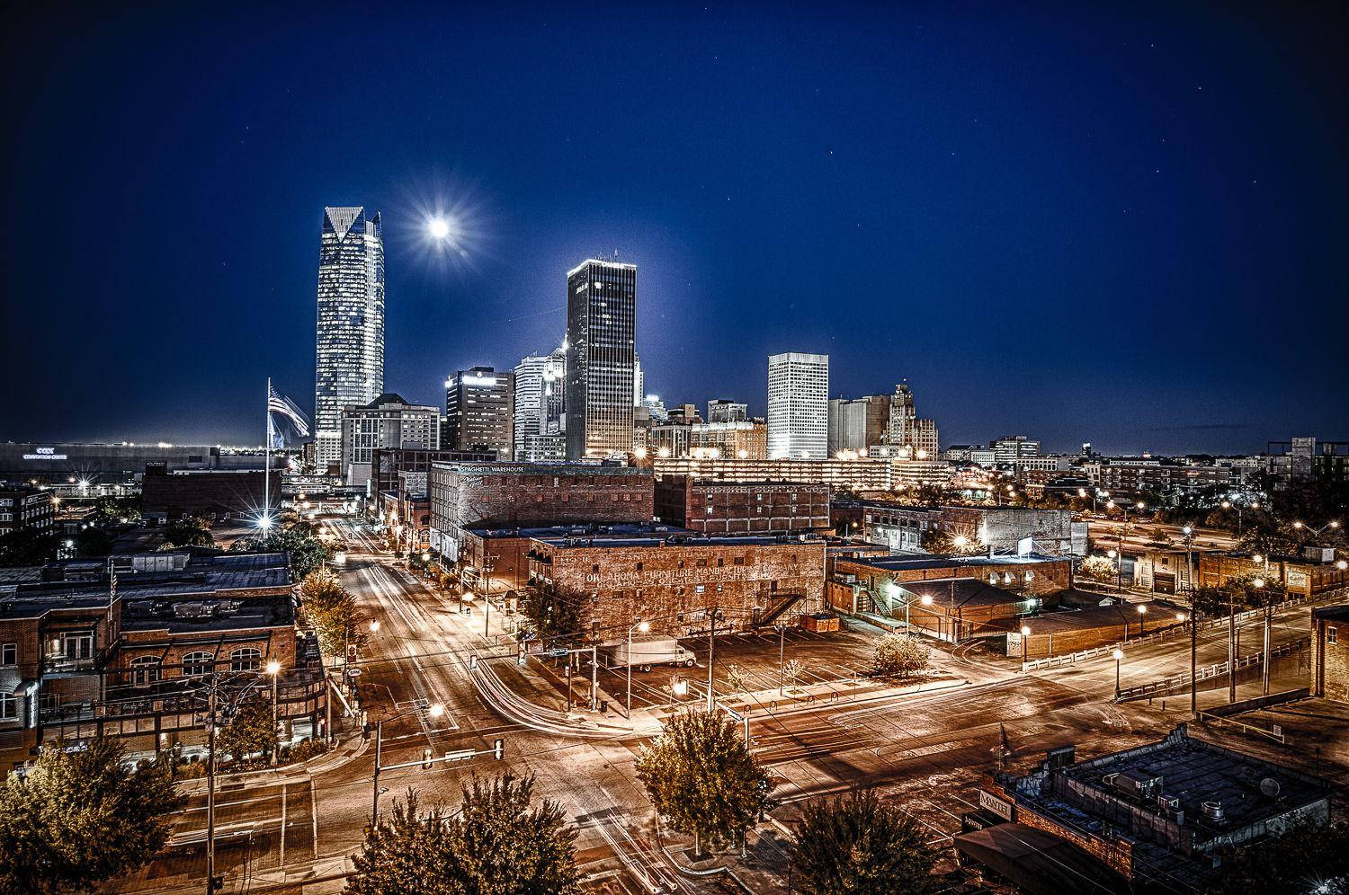 Illuminating Iconic Oklahoma Cityscape Wallpaper