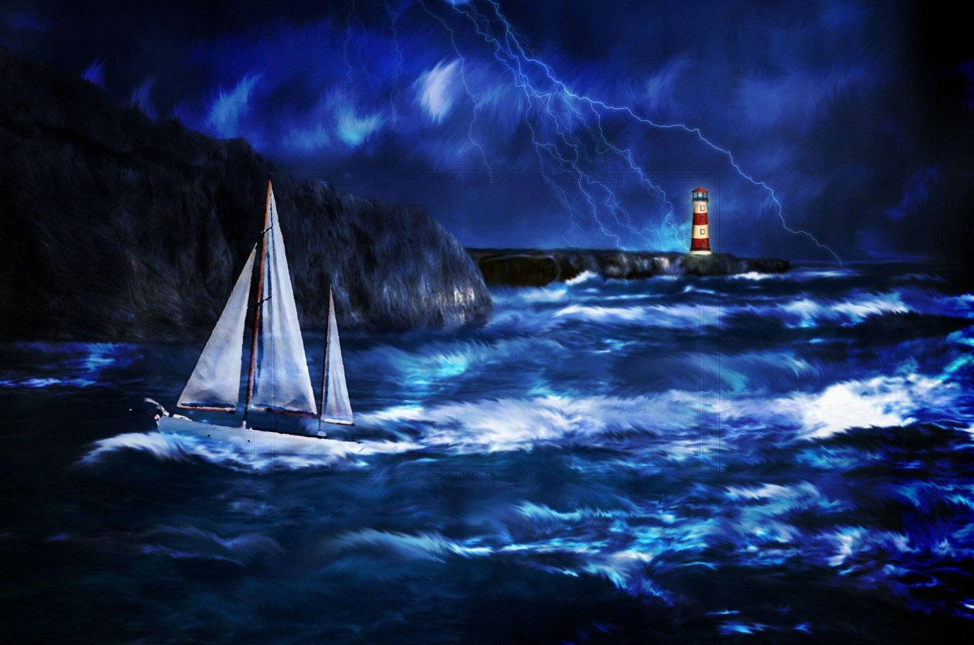 Illustrated Ocean Thunderstorm Wallpaper