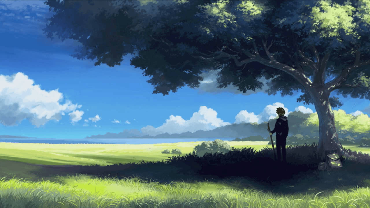 Illustration Of A Peaceful Scenic Field Wallpaper