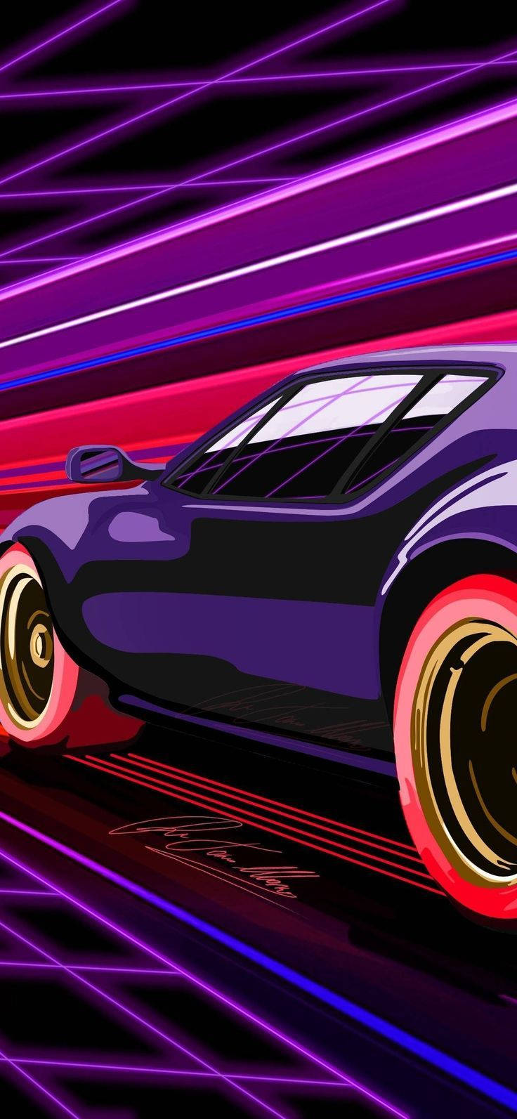 Illustration Of Futuristic Violet Car Iphone Wallpaper