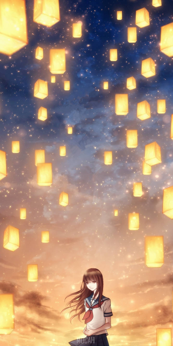 Infinix Digital Illustration Of Sky Lantern Girl Wallpaper