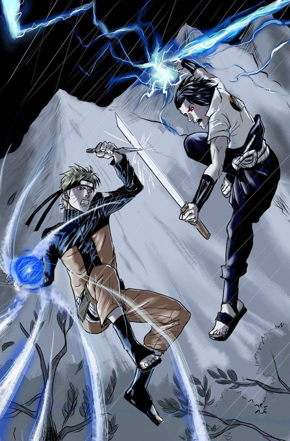 Intense Battle Face-off - Sasuke Vs Naruto Iphone Wallpaper Wallpaper