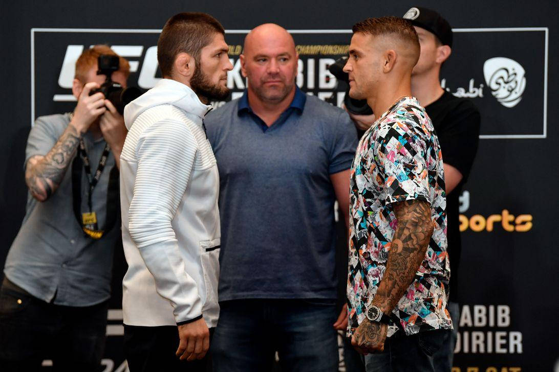 Intense Face-off Between Dustin Poirier And Khabib Nurmagomedov Wallpaper