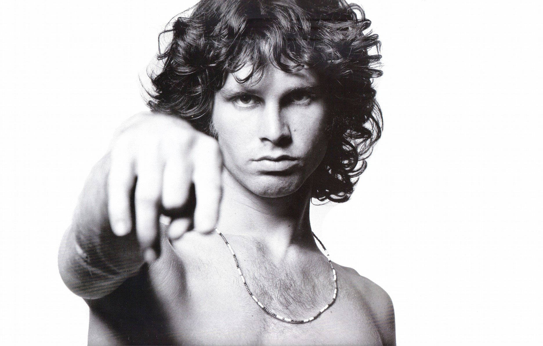 Intense Gaze Of Jim Morrison: Portrait In Black And White Wallpaper