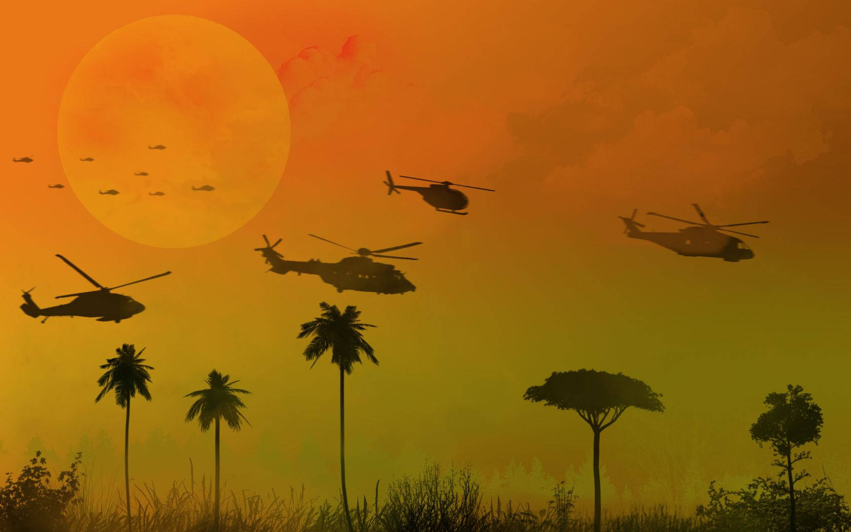 Intense Helicopter Scene In Apocalypse Now Wallpaper