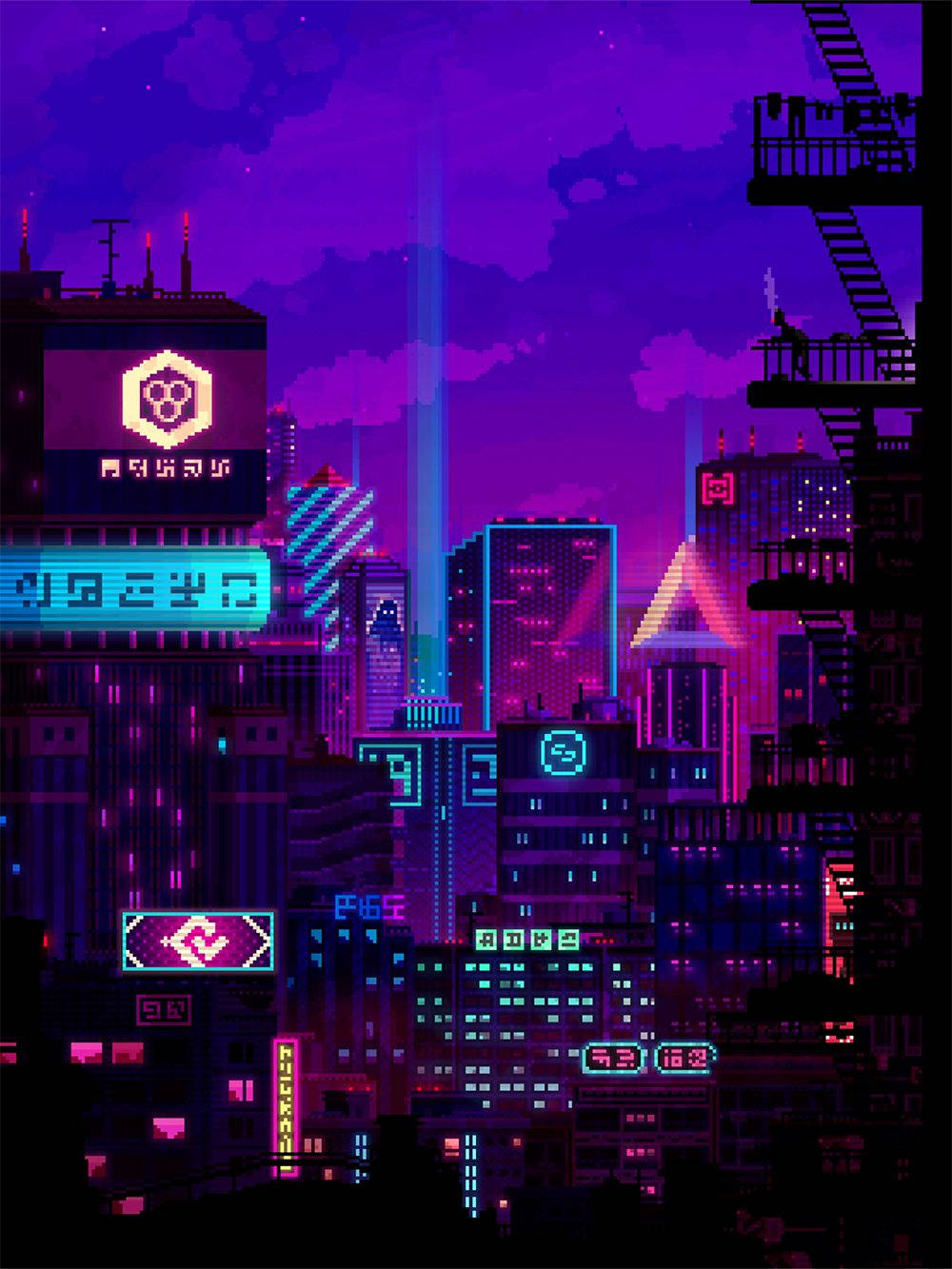 Iphone Home Screen City Night Pixel Wallpaper