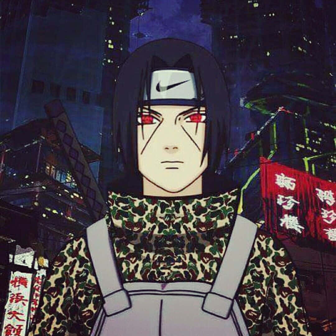 Itachi Aesthetic With Sharingan Eyes And Nike Headband In Japan Wallpaper