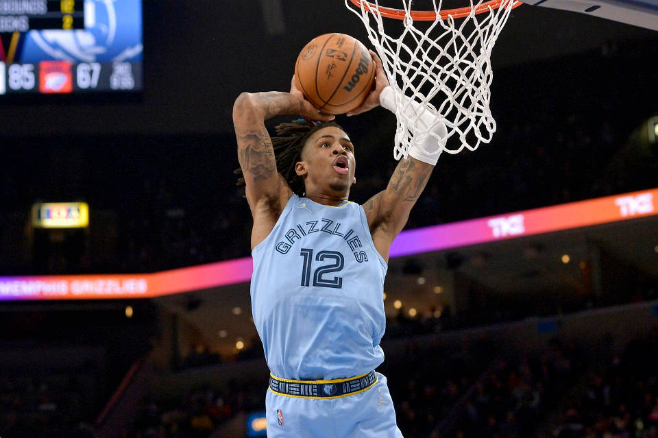 Ja Morant Dunk Blue Grizzlies Uniform Wallpaper