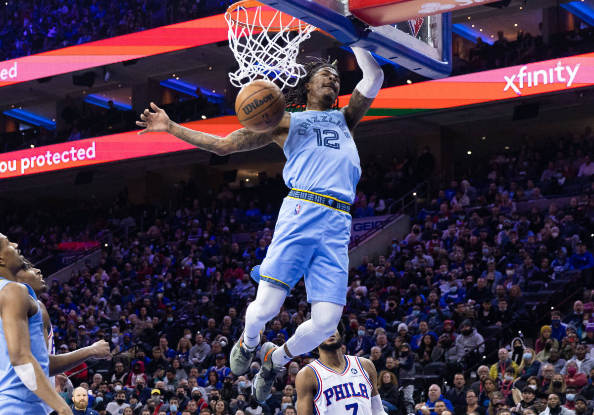 Ja Morant Dunk In Philadelphia Arena Wallpaper