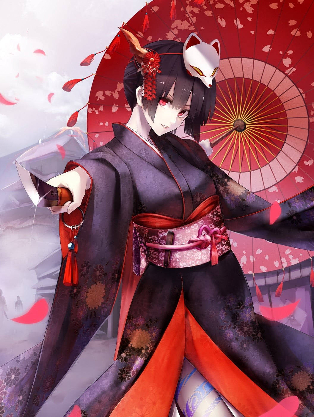 Japanese Aesthetic Iphone Anime Girl Wearing Kimono Wallpaper