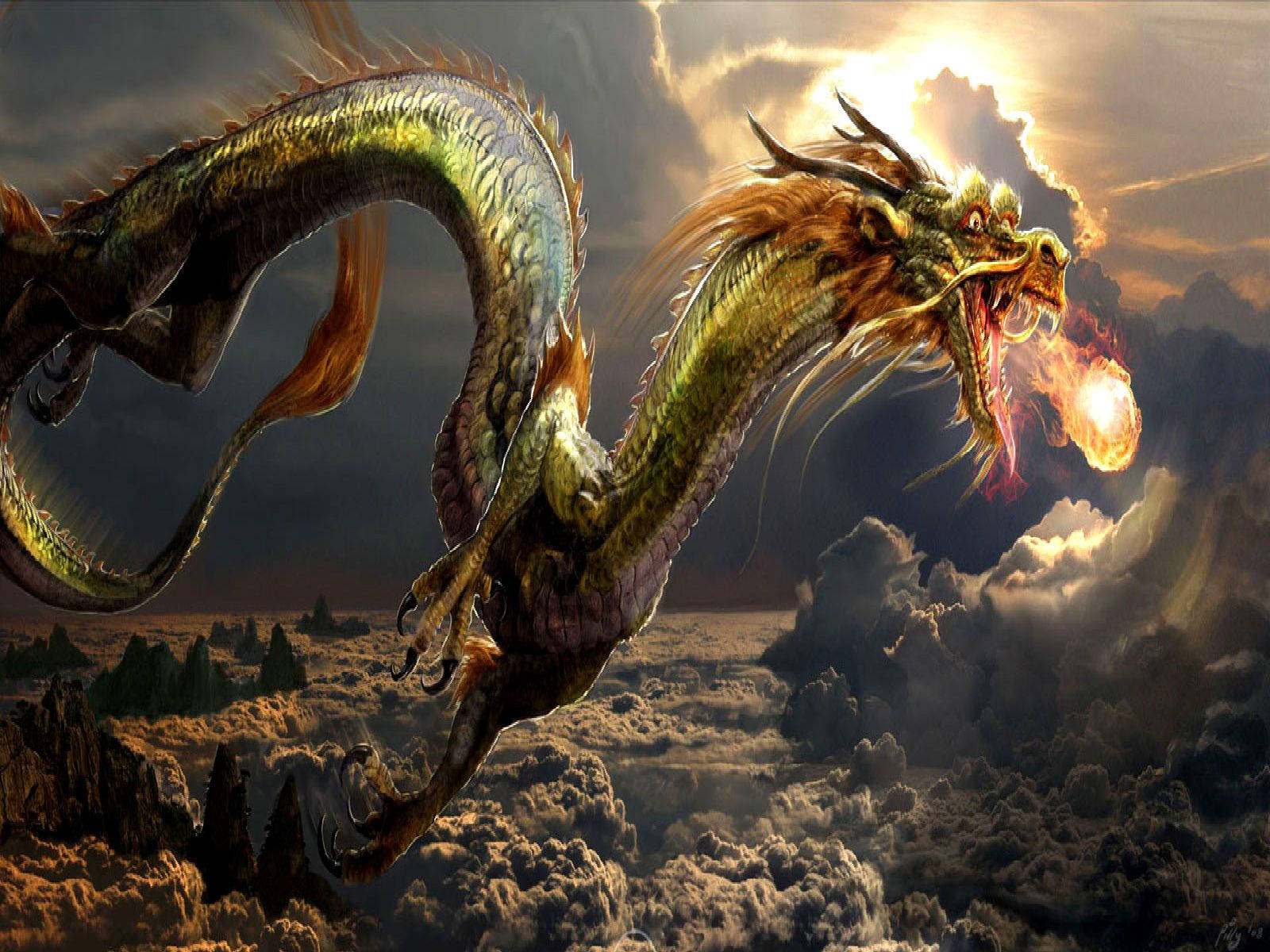 Japanese Dragon Pc Breathing Fire Wallpaper