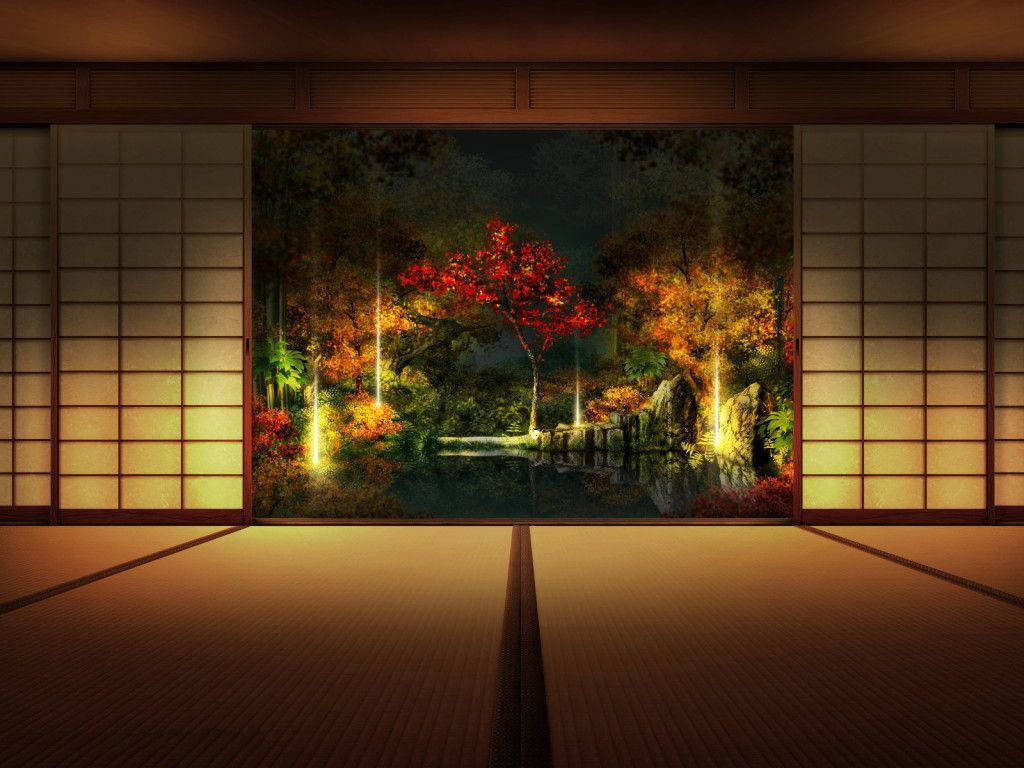Japanese House With Shoji At Night Wallpaper