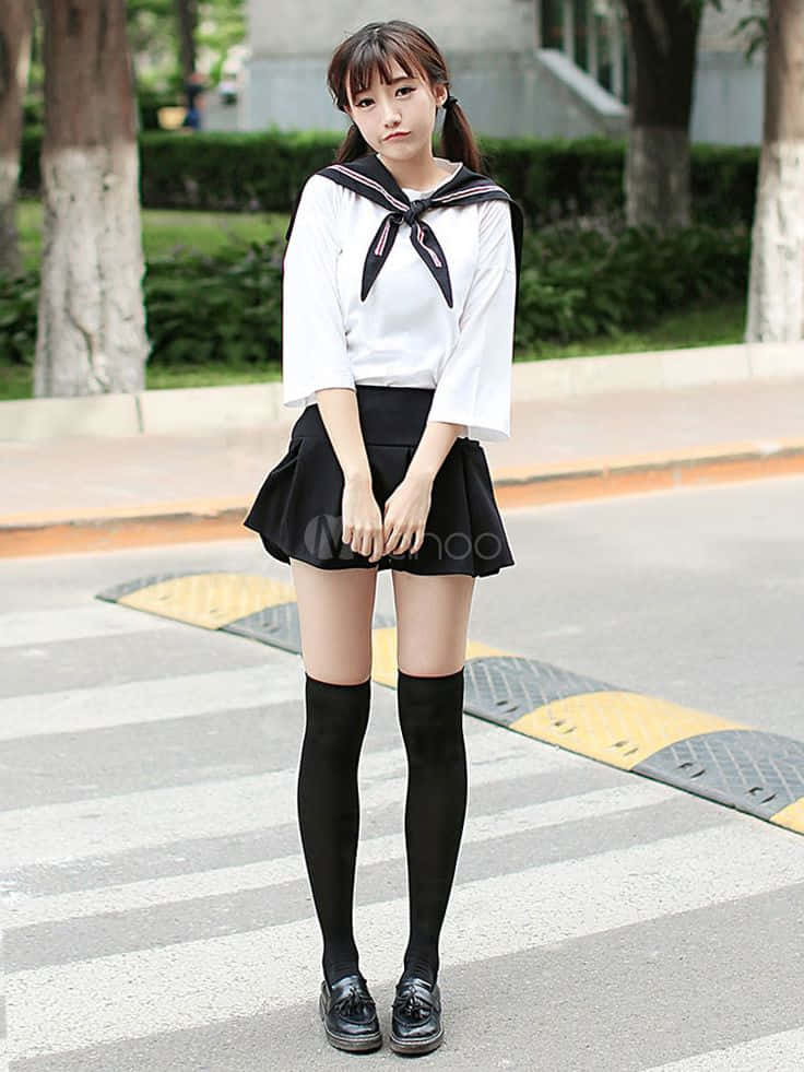 Japanese School Girl On Streets Wallpaper