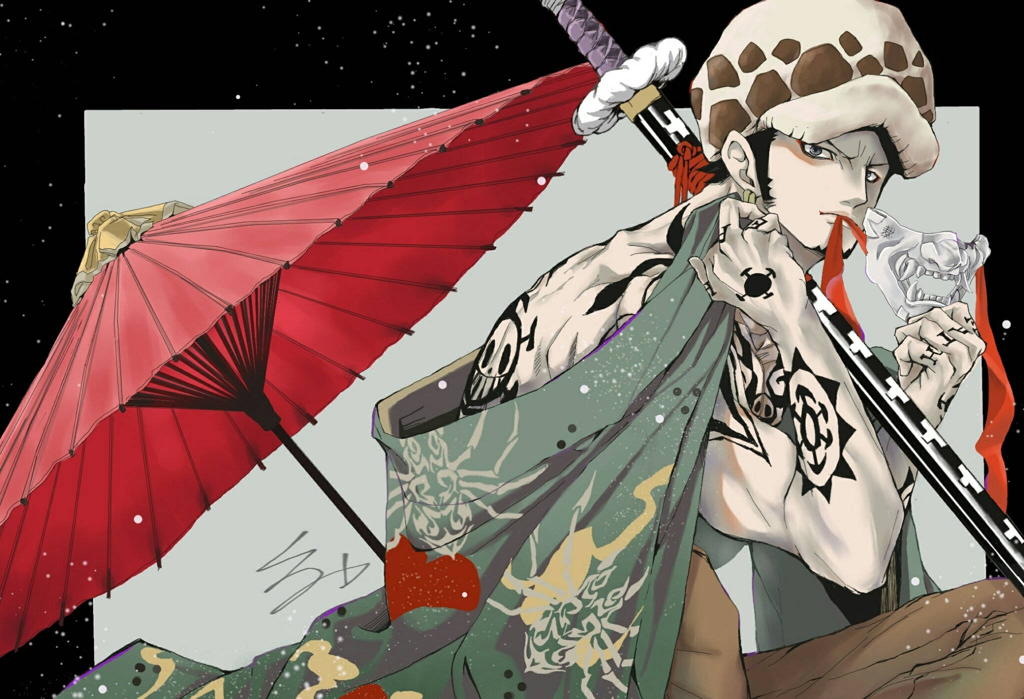 Japanese Theme Trafalgar Law One Piece Painting Wallpaper