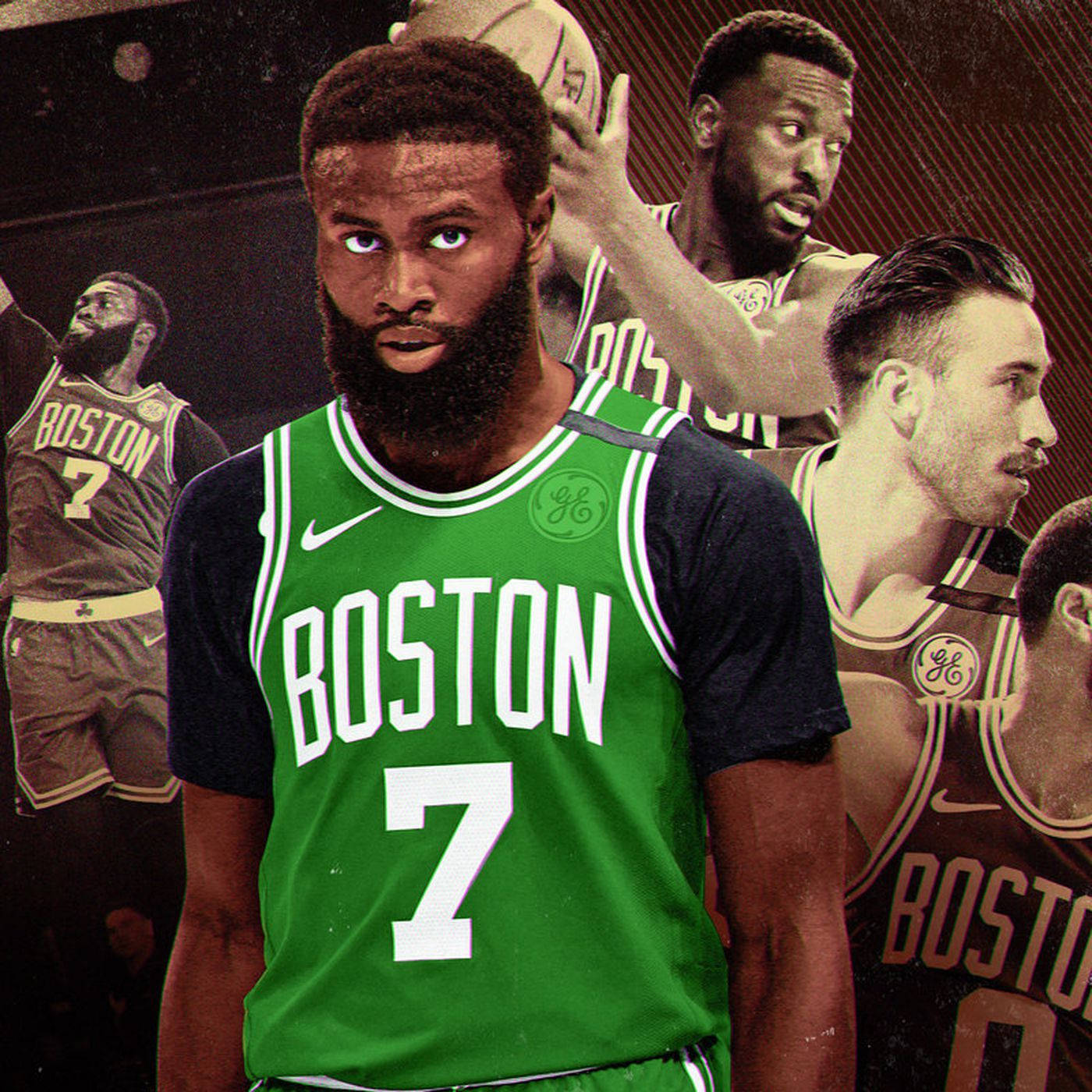 Jaylen Brown Vintage Team Art Wallpaper