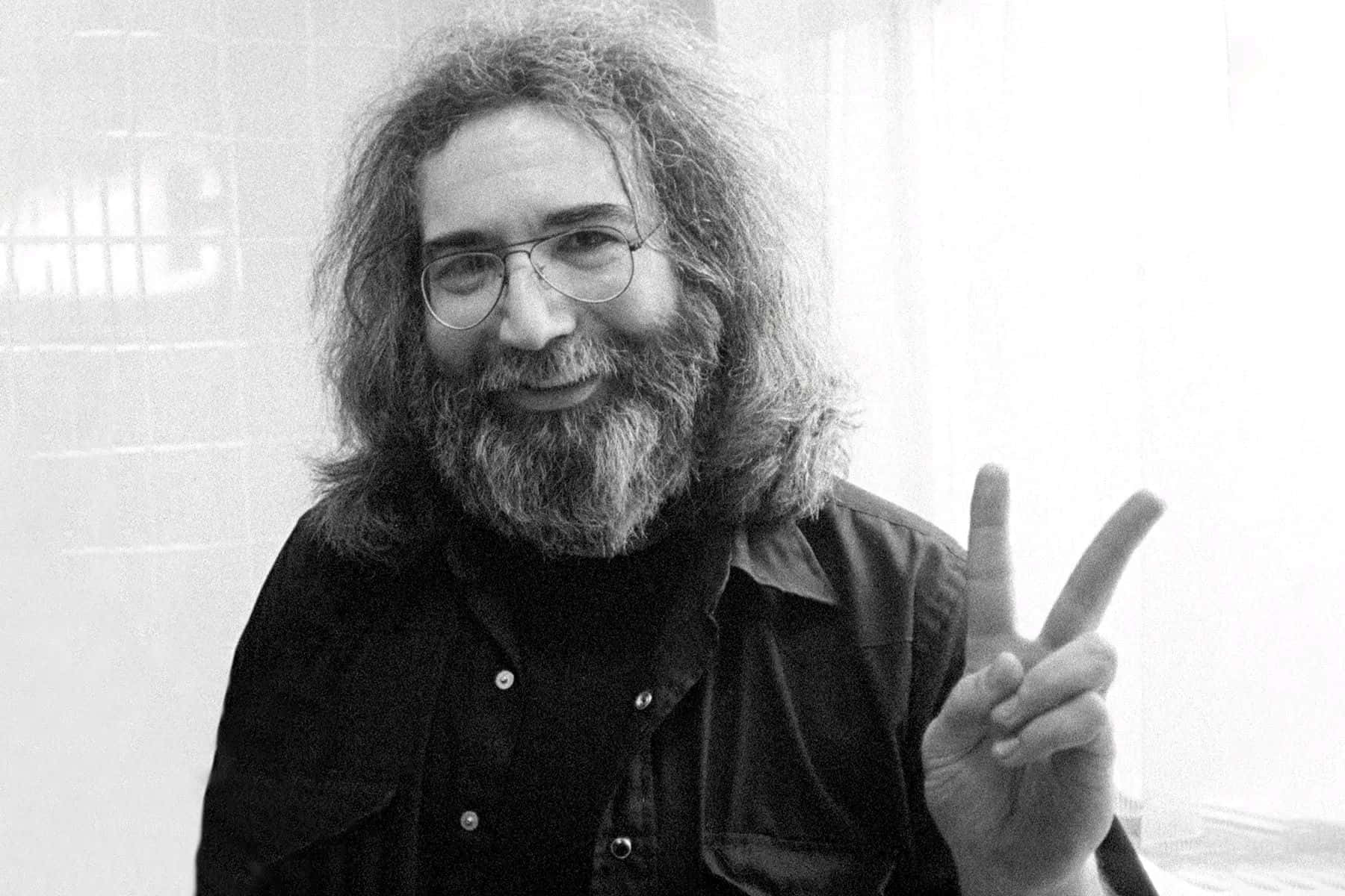 Jerry Garcia Peace Sign Blackand White Wallpaper