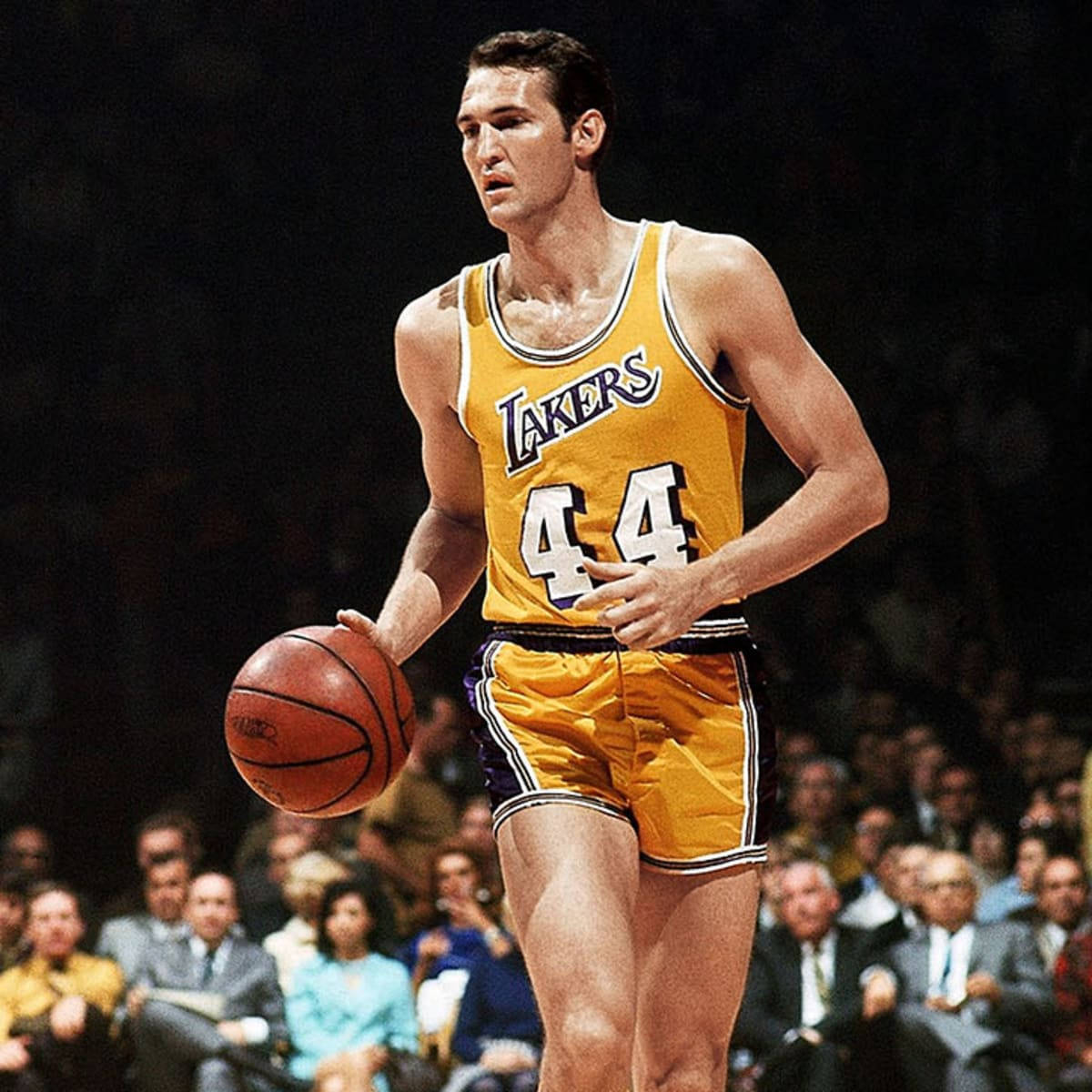 Jerry West Basketball Dribble 1969 Nba Finals Wallpaper