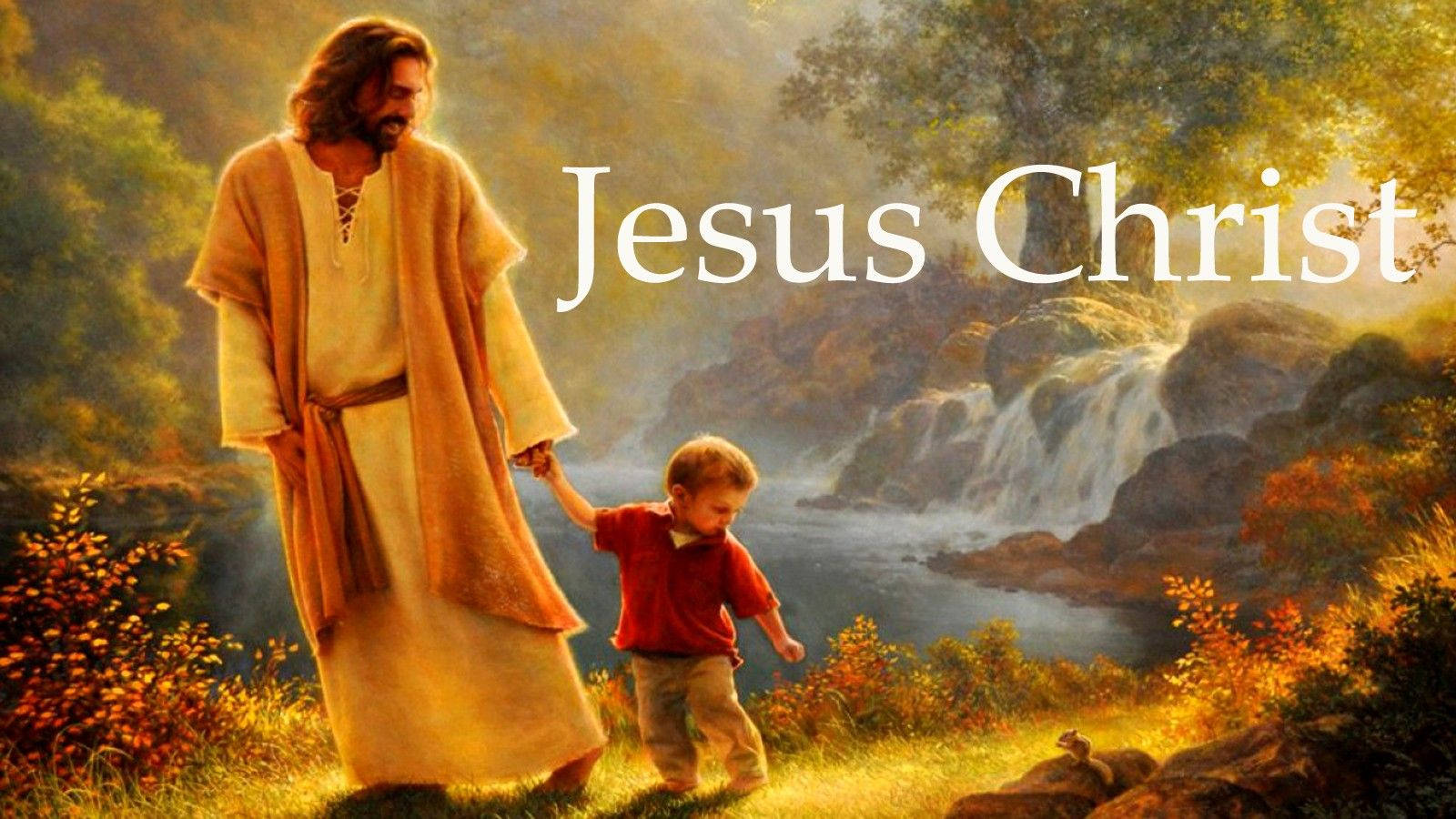 Jesus Leads A Young Child On The Path To Righteousness Wallpaper