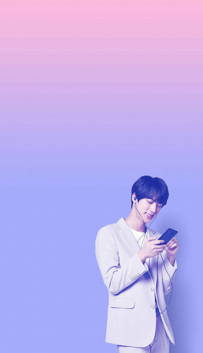 Jin Bts Cute Blue And Pink Backdrop Wallpaper