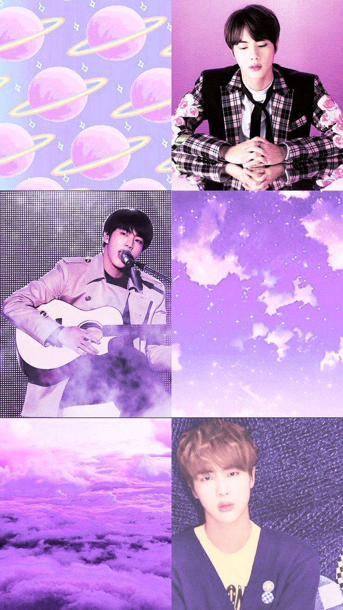 Jin Bts Cute Purple Collage Wallpaper