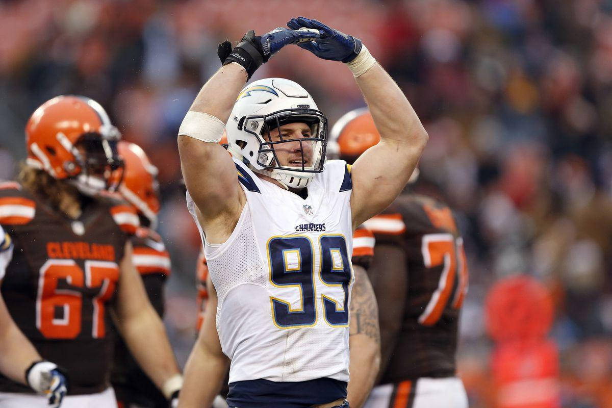 Joey Bosa Celebrates Nfl Victory Wallpaper