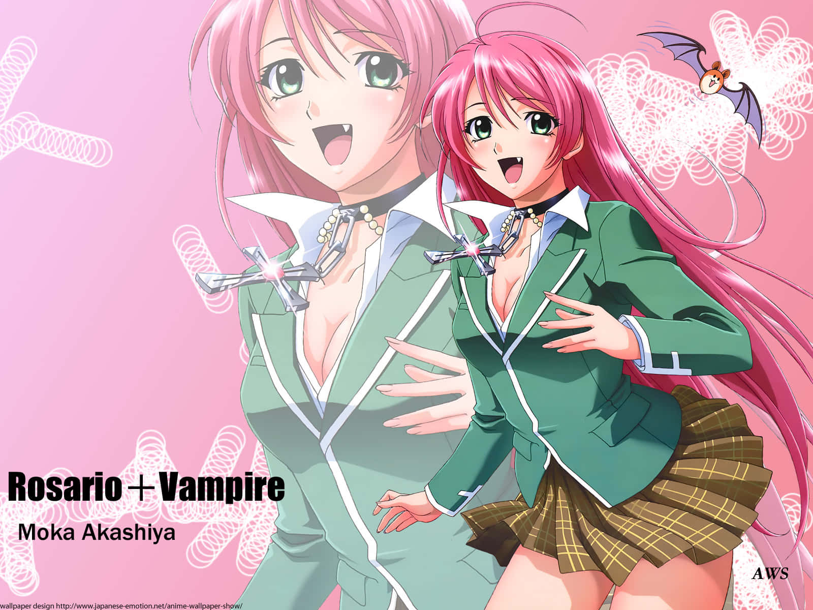 Join Tsukune And Moka In The Wild World Of Rosario Vampire Wallpaper