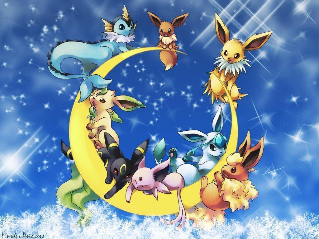 Jolteon And Eeveelutions On Moon Wallpaper