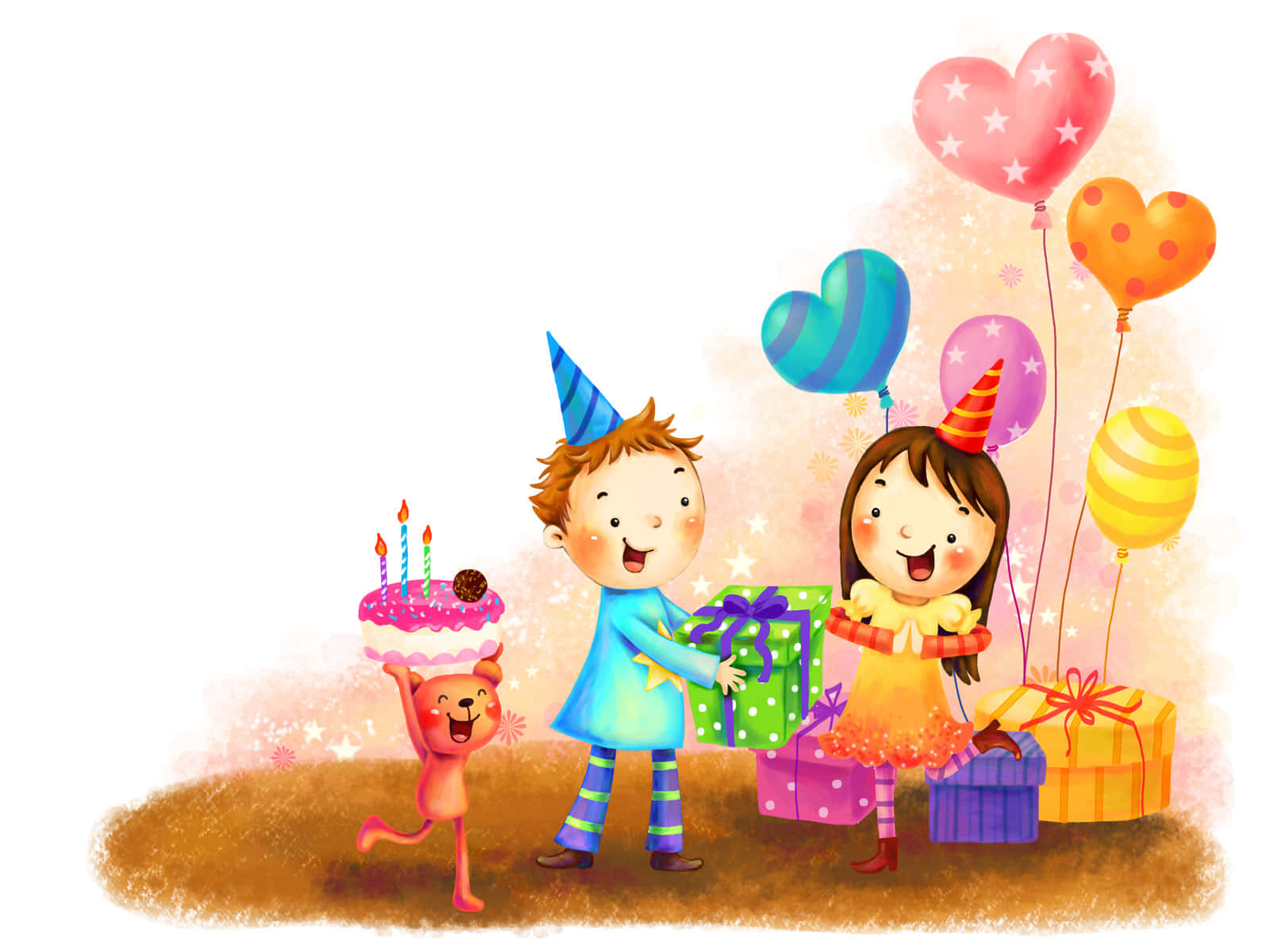 Joyful Kids Celebrating Birthday Wallpaper