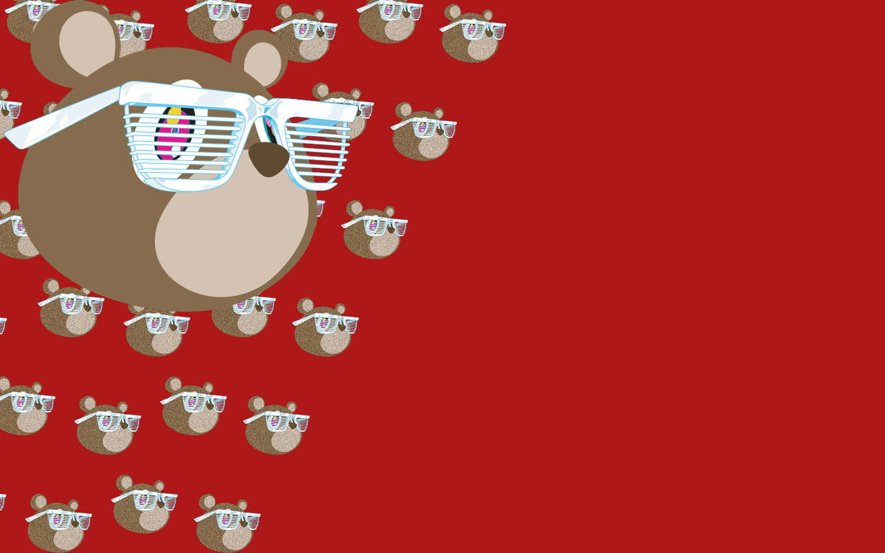 Kanye West Bear Ladder Glasses Collage Red Aesthetic Wallpaper