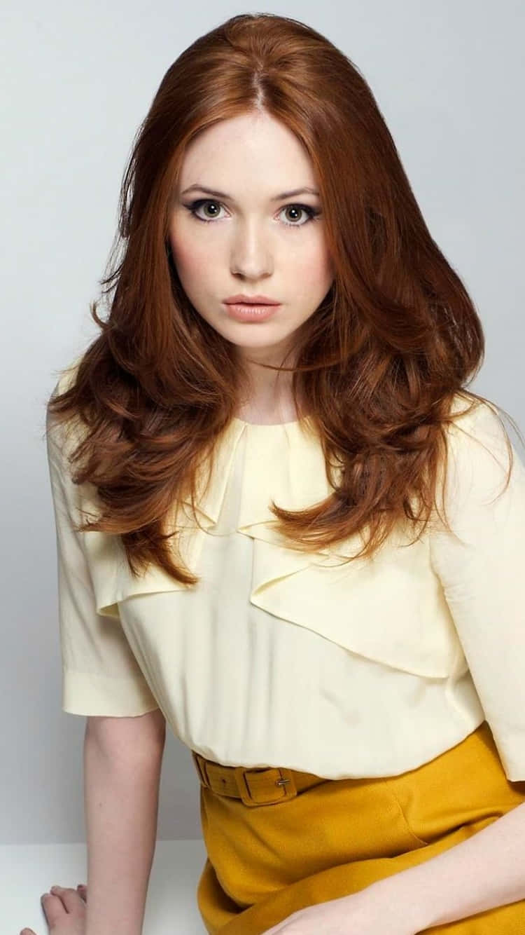 Karen Gillan In Yellow Skirt Wallpaper