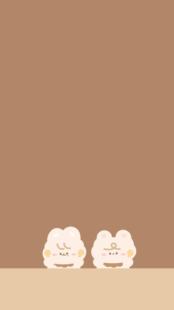 Kawaii Characters Beige Aesthetic Wallpaper