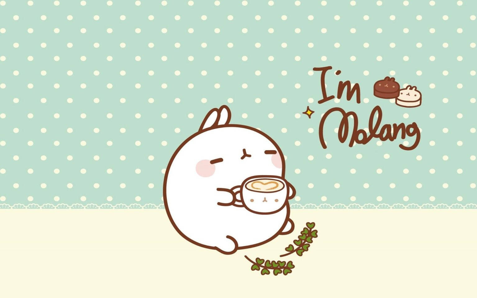 Kawaii Hd Molang Drinking Coffee Wallpaper