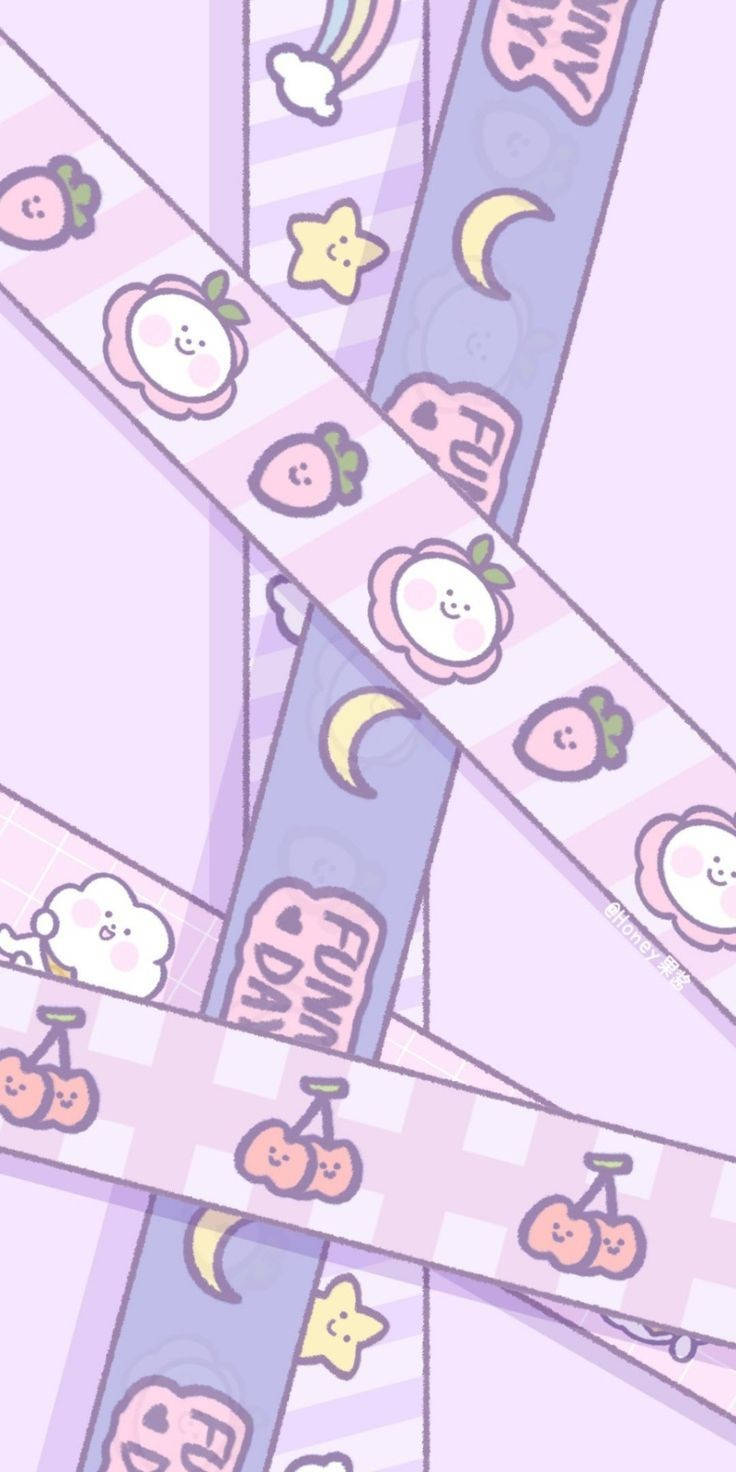 Kawaii Purple Strips With Fruit Icons Wallpaper