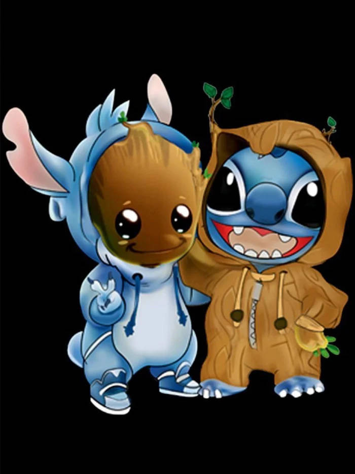 Kawaii Stitch And Groot Wallpaper